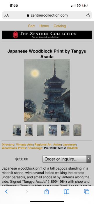 Japanese Woodblock Print By Tangyu Asada 9.5 X 14.5 Framed 13.5 X 18.5 [Photo 11]