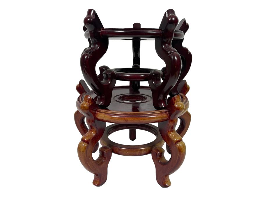 Pair Of Chinese Wooden Stands 11' And 9' [Photo 1]