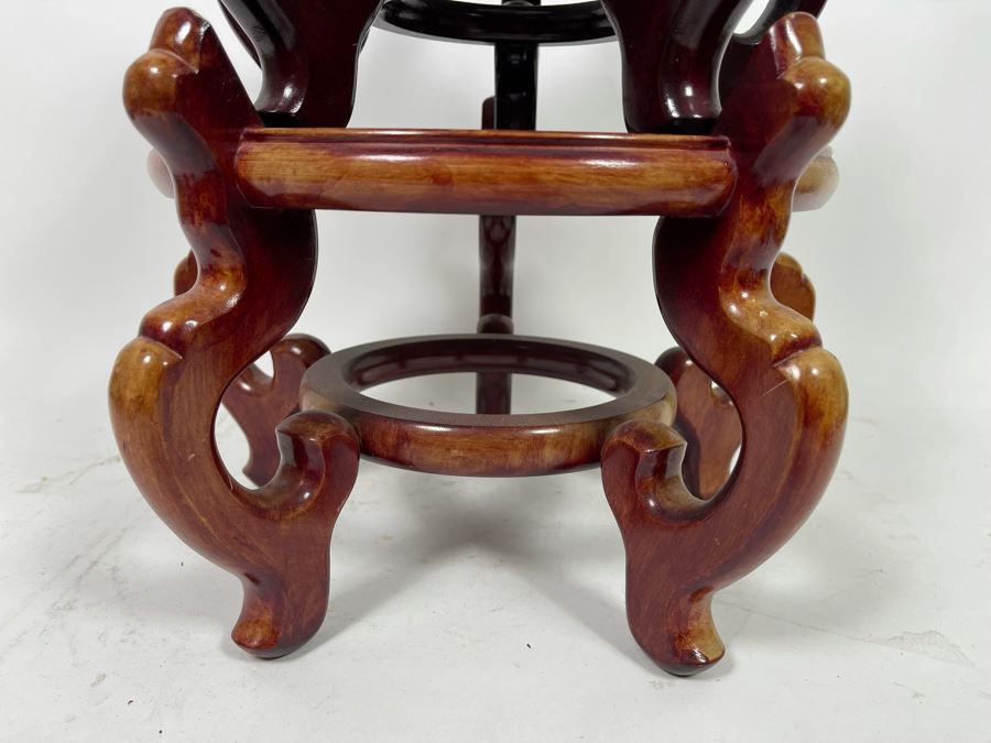 Pair Of Chinese Wooden Stands 11' And 9' [Photo 4]