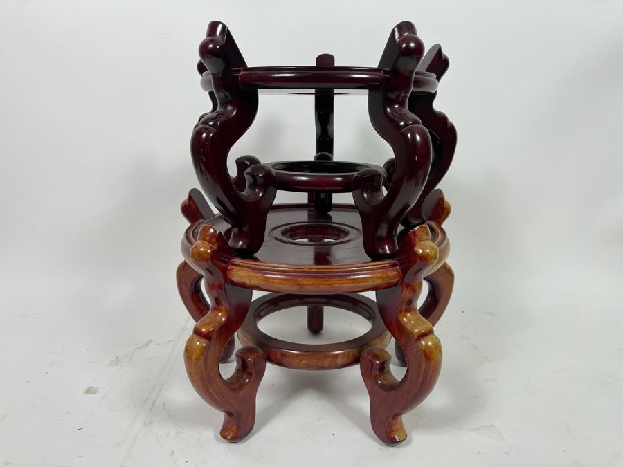 Pair Of Chinese Wooden Stands 11' And 9' [Photo 2]