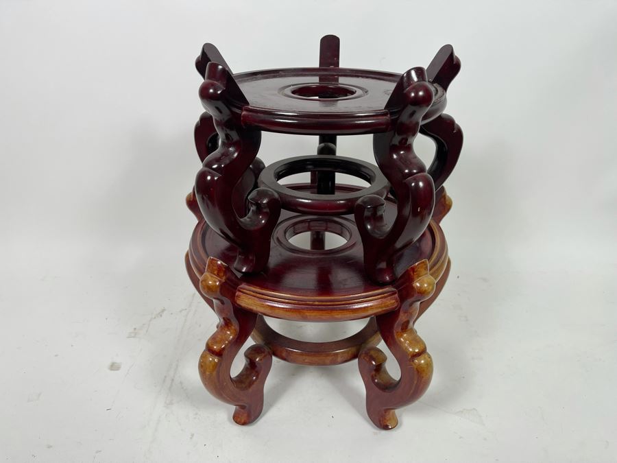 Pair Of Chinese Wooden Stands 11' And 9' [Photo 3]