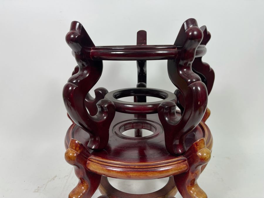 Pair Of Chinese Wooden Stands 11' And 9' [Photo 5]