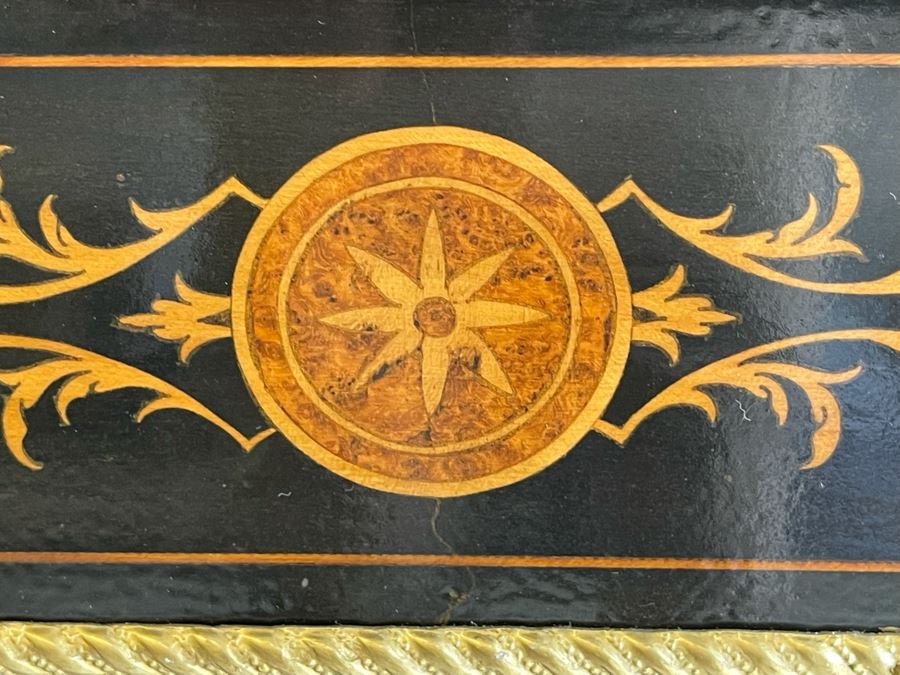 Impressive Antique French Ebony Breakfront Credenza Cabinet With Sevres Plaque, Ormolu Applied Decorations And Black Marble Top 70W X 17D X 43.5H [Photo 12]