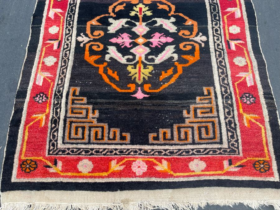 Vintage Hand Knotted Asian Wool Area Rug 71 X 36 [Photo 5]