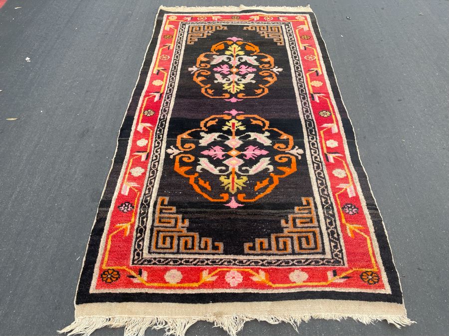 Vintage Hand Knotted Asian Wool Area Rug 71 X 36 [Photo 3]