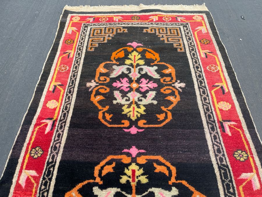 Vintage Hand Knotted Asian Wool Area Rug 71 X 36 [Photo 7]