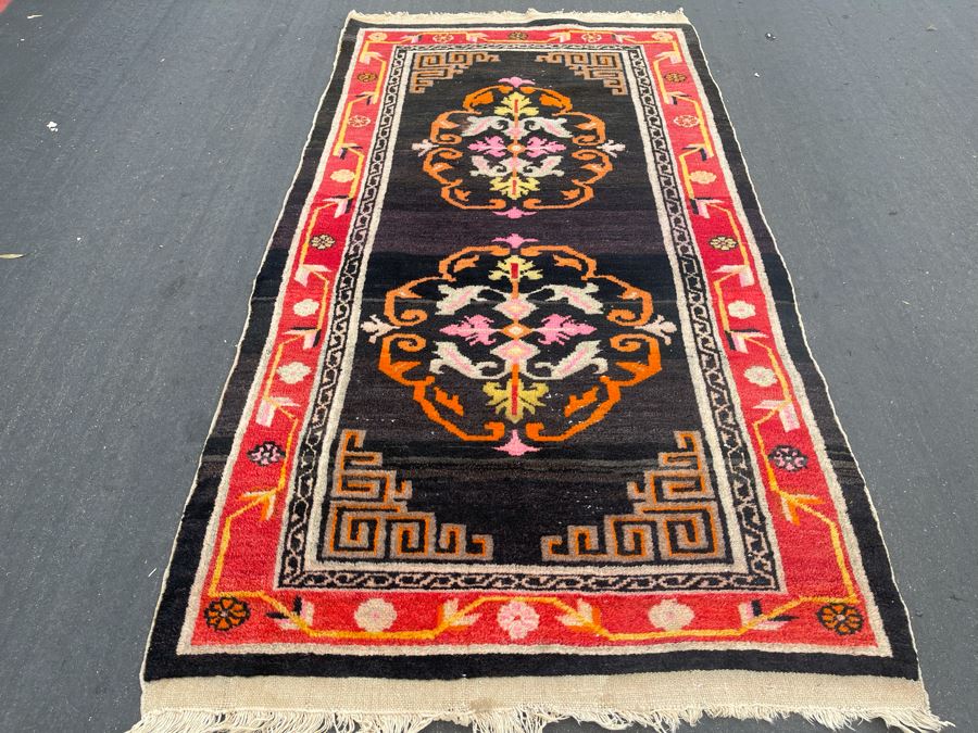 Vintage Hand Knotted Asian Wool Area Rug 71 X 36 [Photo 4]