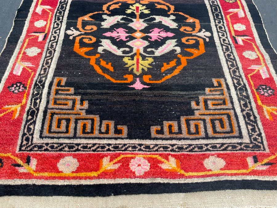 Vintage Hand Knotted Asian Wool Area Rug 71 X 36 [Photo 10]