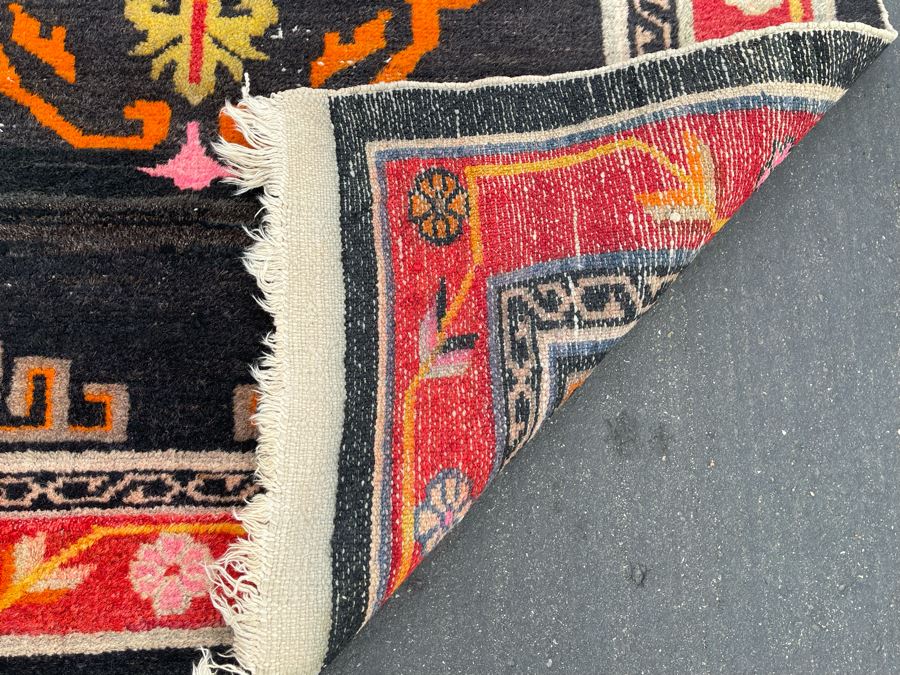 Vintage Hand Knotted Asian Wool Area Rug 71 X 36 [Photo 12]