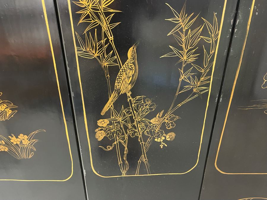 Impressive Japanese 4-Panel Hand Painted Wooden Screen With Carved Semi-Precious Stone Applied Decorations 64W X 72H - See Photos [Photo 25]