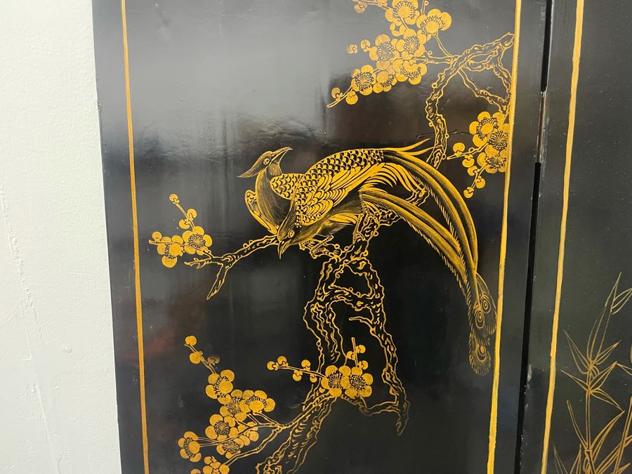 Impressive Japanese 4-Panel Hand Painted Wooden Screen With Carved Semi-Precious Stone Applied Decorations 64W X 72H - See Photos [Photo 26]