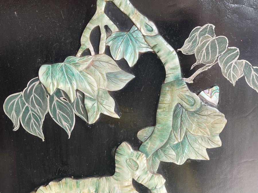 Impressive Japanese 4-Panel Hand Painted Wooden Screen With Carved Semi-Precious Stone Applied Decorations 64W X 72H - See Photos [Photo 21]