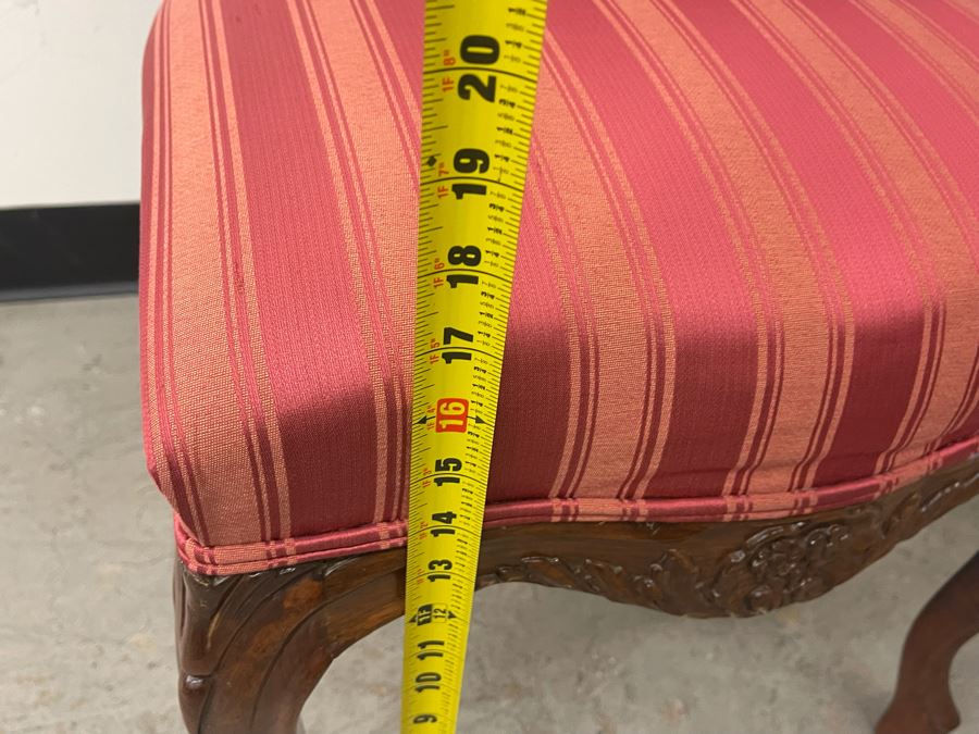 Pair Of Vintage Carved Wooden Upholstered Accent Chairs 16.5H Seat Height [Photo 11]