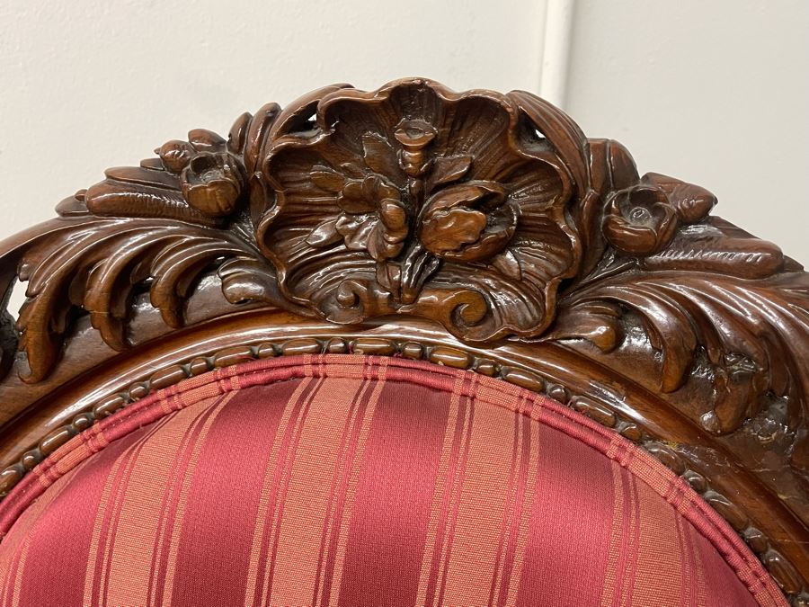 Pair Of Vintage Carved Wooden Upholstered Accent Chairs 16.5H Seat Height [Photo 6]