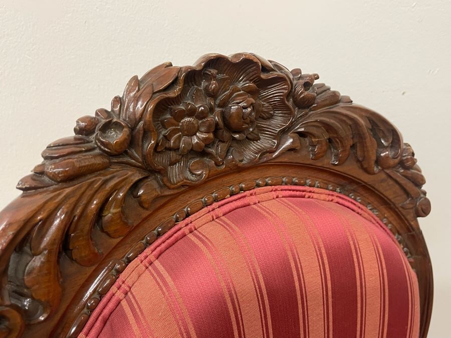 Pair Of Vintage Carved Wooden Upholstered Accent Chairs 16.5H Seat Height [Photo 7]