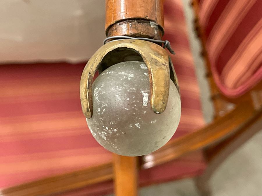 Pair Of Antique Carved Wooden Upholstered Side Chairs With Glass Ball Feet [Photo 11]