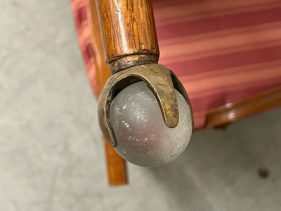 Pair Of Antique Carved Wooden Upholstered Side Chairs With Glass Ball Feet [Photo 12]