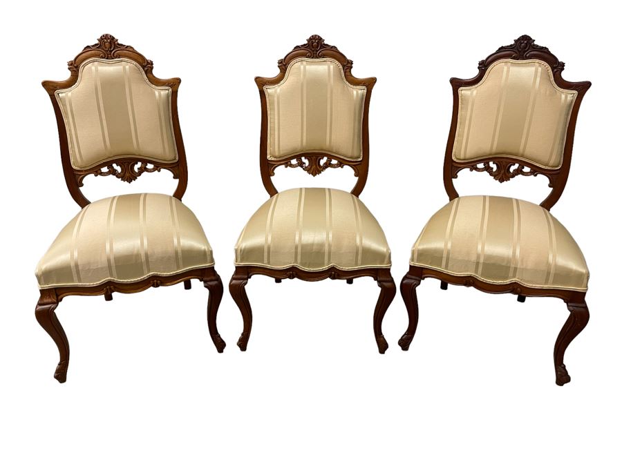 (3) Antique Upholstered Chairs 16.5 Seat Height