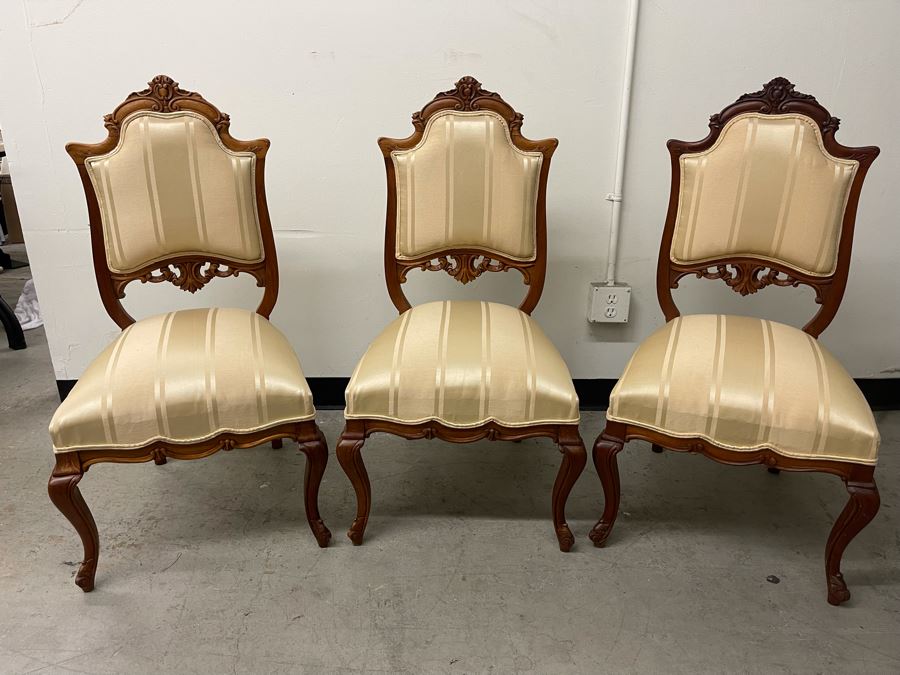 (3) Antique Upholstered Chairs 16.5 Seat Height [Photo 3]