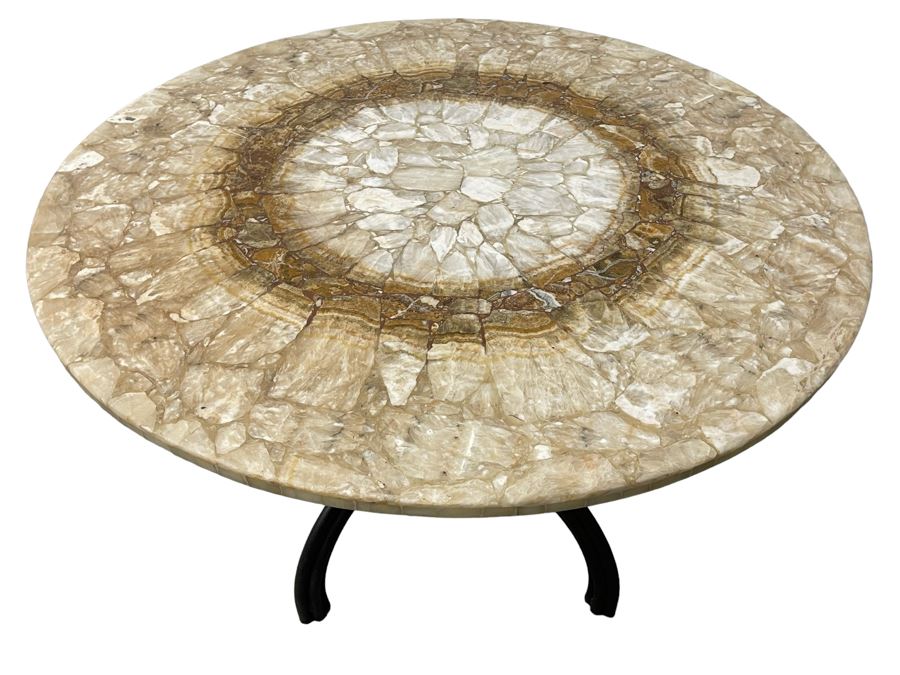 Impressive Stone Art Table With Metal Base 43R X 28H [Photo 1]