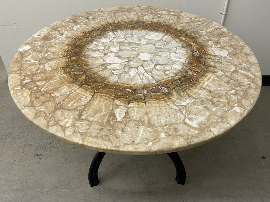 Impressive Stone Art Table With Metal Base 43R X 28H [Photo 2]