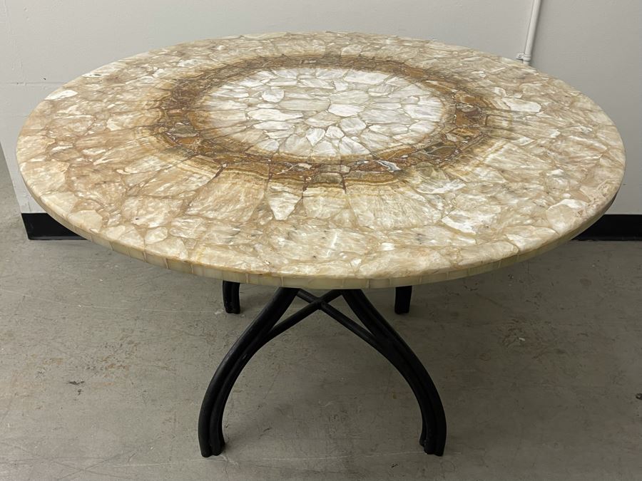 Impressive Stone Art Table With Metal Base 43R X 28H [Photo 4]