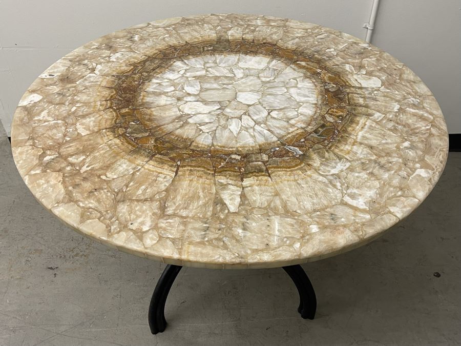 Impressive Stone Art Table With Metal Base 43R X 28H [Photo 3]