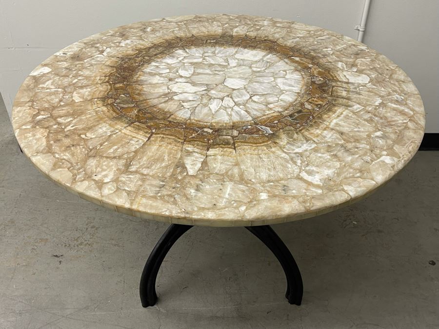 Impressive Stone Art Table With Metal Base 43R X 28H [Photo 5]