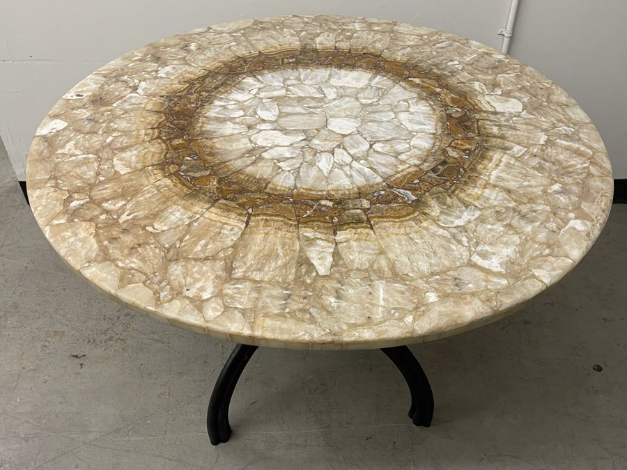 Impressive Stone Art Table With Metal Base 43R X 28H [Photo 6]