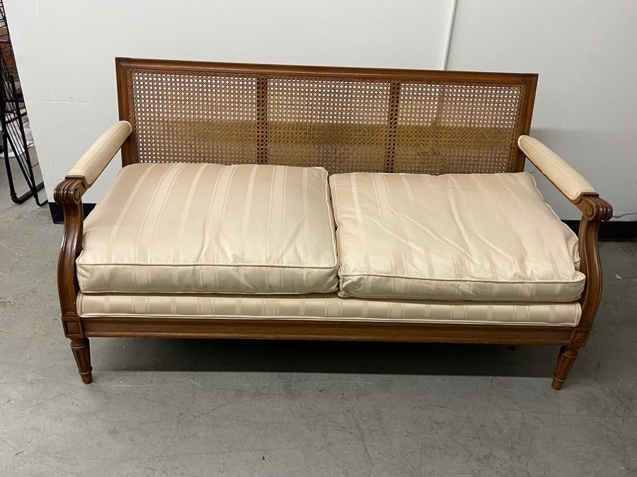 Vintage Cane Back Wooden Loveseat Sofa 57W X 30D X 30H [Photo 7]