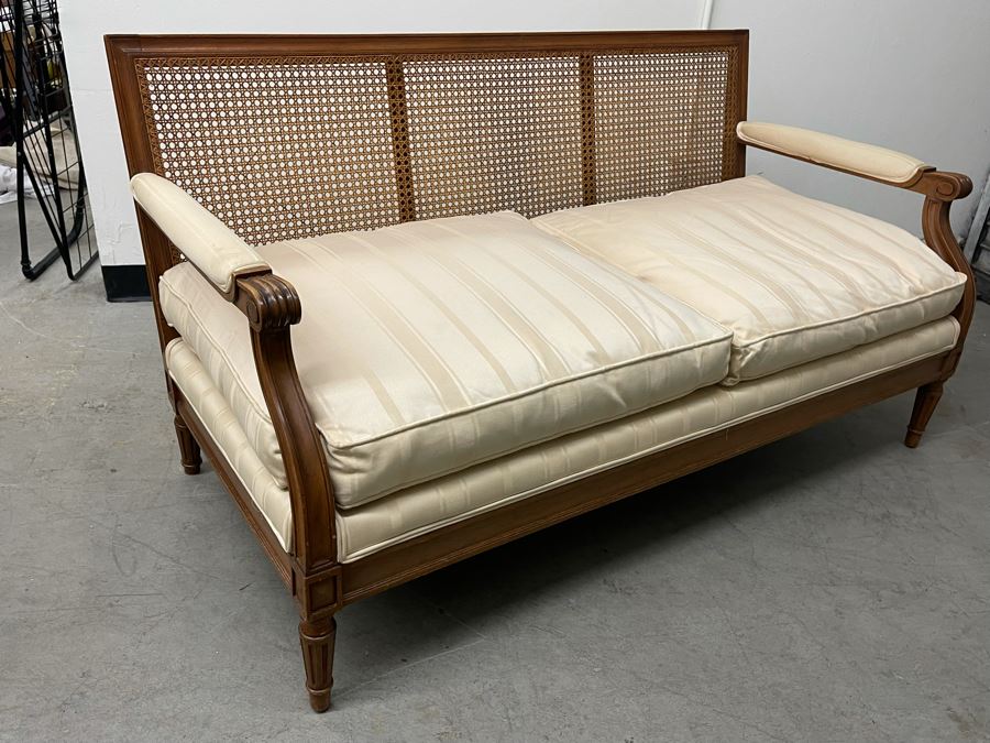 Vintage Cane Back Wooden Loveseat Sofa 57W X 30D X 30H [Photo 9]