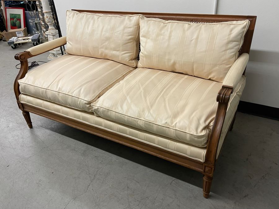 Vintage Cane Back Wooden Loveseat Sofa 57W X 30D X 30H [Photo 6]