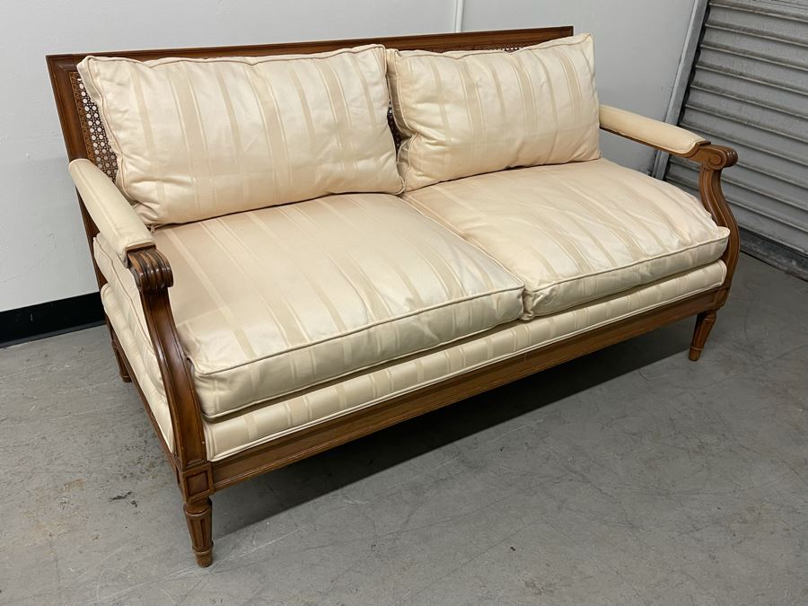 Vintage Cane Back Wooden Loveseat Sofa 57W X 30D X 30H [Photo 5]