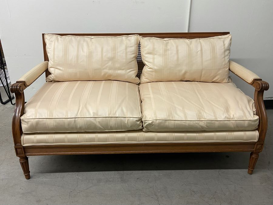 Vintage Cane Back Wooden Loveseat Sofa 57W X 30D X 30H [Photo 3]