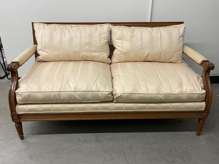 Vintage Cane Back Wooden Loveseat Sofa 57W X 30D X 30H [Photo 4]
