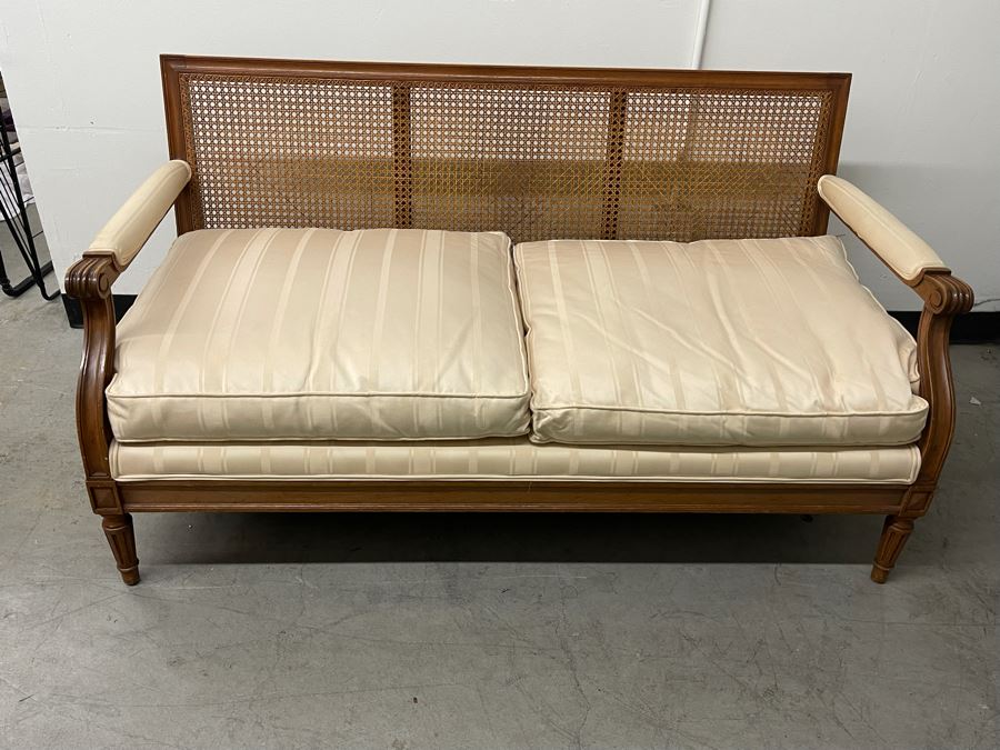 Vintage Cane Back Wooden Loveseat Sofa 57W X 30D X 30H [Photo 8]