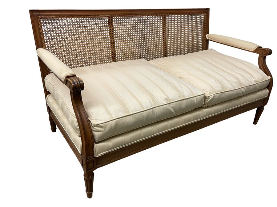 Vintage Cane Back Wooden Loveseat Sofa 57W X 30D X 30H