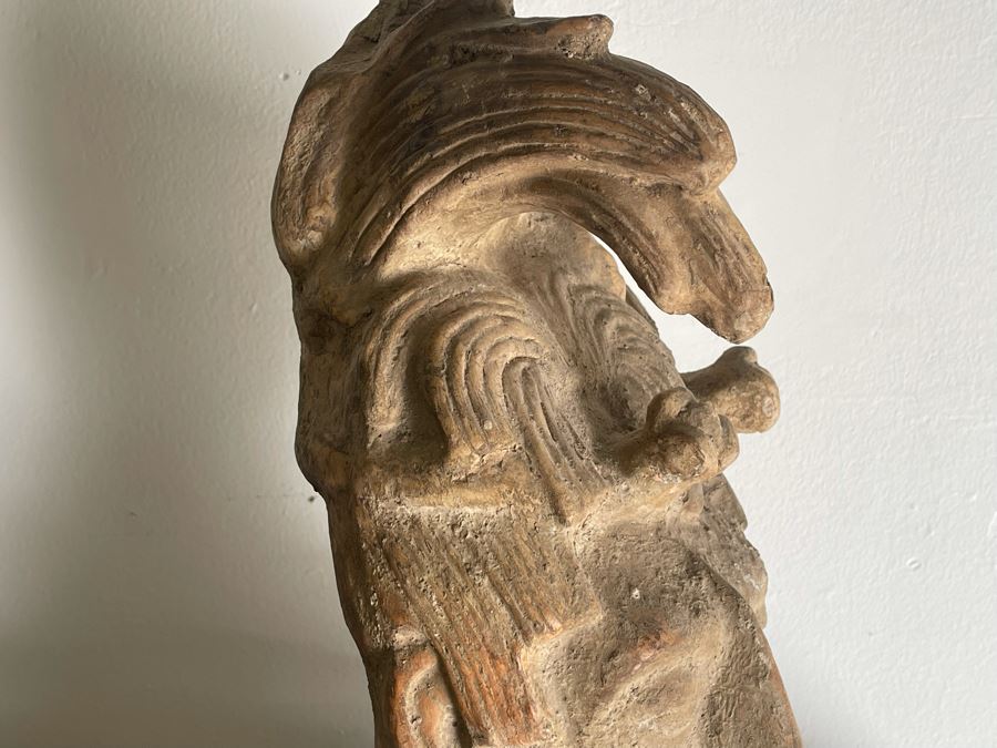 Reproduction Mayan Warrior Bust Sculpture On Wooden Base 18.5H X 8W [Photo 8]