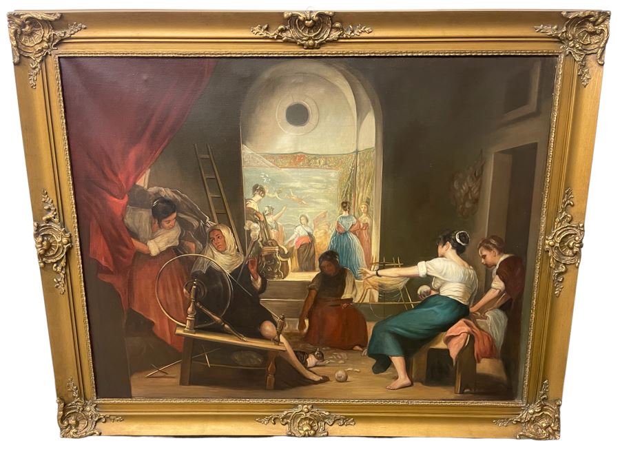 Original Painting By Antonio M. Amaya, Madrid Spain Based On 'The Fable Of Arachne, or The Spinners' By Diego Velazquez 55 X 43 Framed 65 X 52