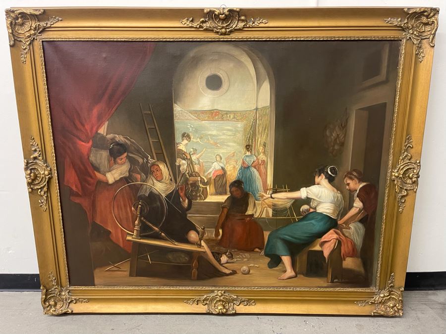 Original Painting By Antonio M. Amaya, Madrid Spain Based On 'The Fable Of Arachne, or The Spinners' By Diego Velazquez 55 X 43 Framed 65 X 52 [Photo 2]