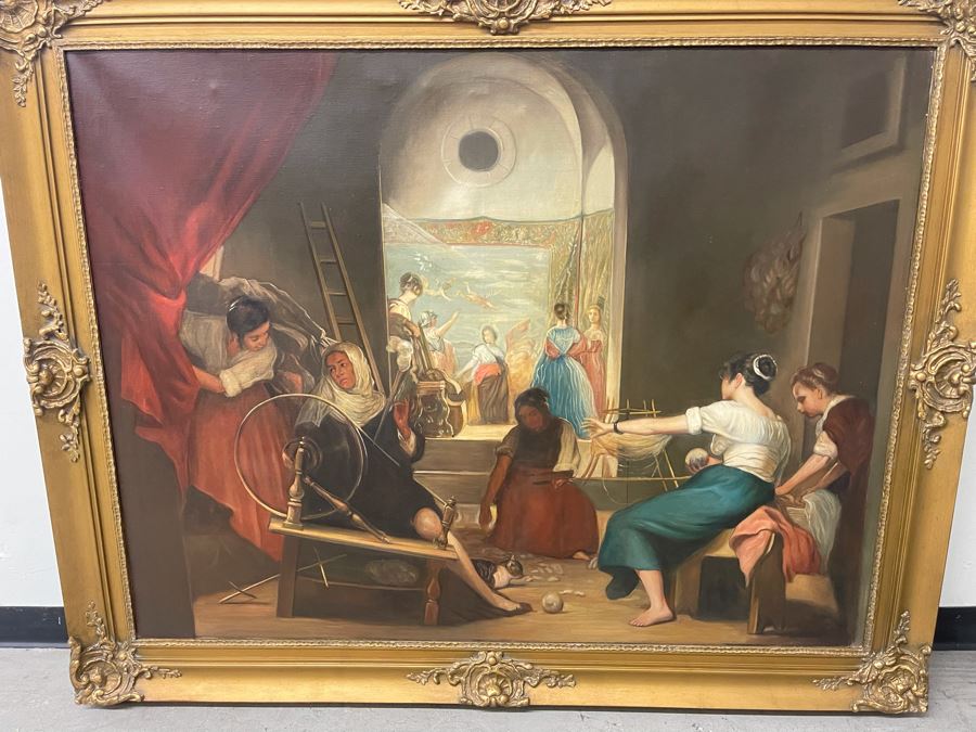 Original Painting By Antonio M. Amaya, Madrid Spain Based On 'The Fable Of Arachne, or The Spinners' By Diego Velazquez 55 X 43 Framed 65 X 52 [Photo 4]