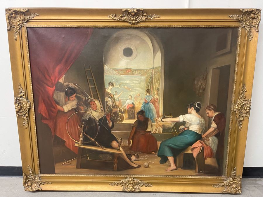 Original Painting By Antonio M. Amaya, Madrid Spain Based On 'The Fable Of Arachne, or The Spinners' By Diego Velazquez 55 X 43 Framed 65 X 52 [Photo 3]
