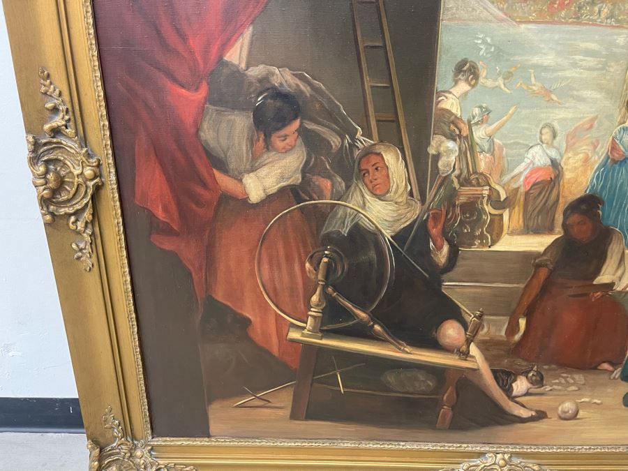 Original Painting By Antonio M. Amaya, Madrid Spain Based On 'The Fable Of Arachne, or The Spinners' By Diego Velazquez 55 X 43 Framed 65 X 52 [Photo 5]