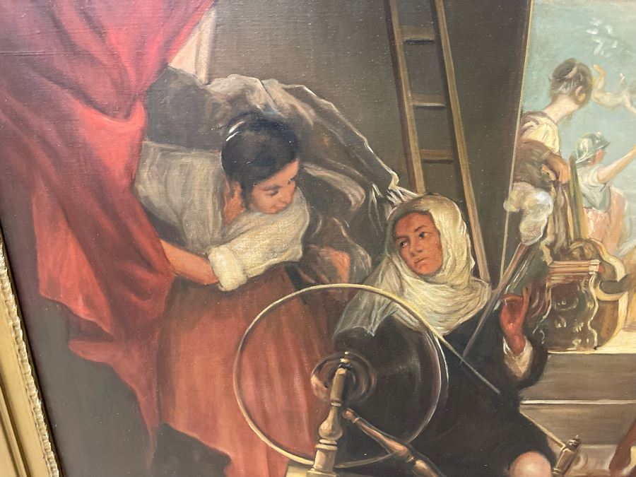 Original Painting By Antonio M. Amaya, Madrid Spain Based On 'The Fable Of Arachne, or The Spinners' By Diego Velazquez 55 X 43 Framed 65 X 52 [Photo 6]
