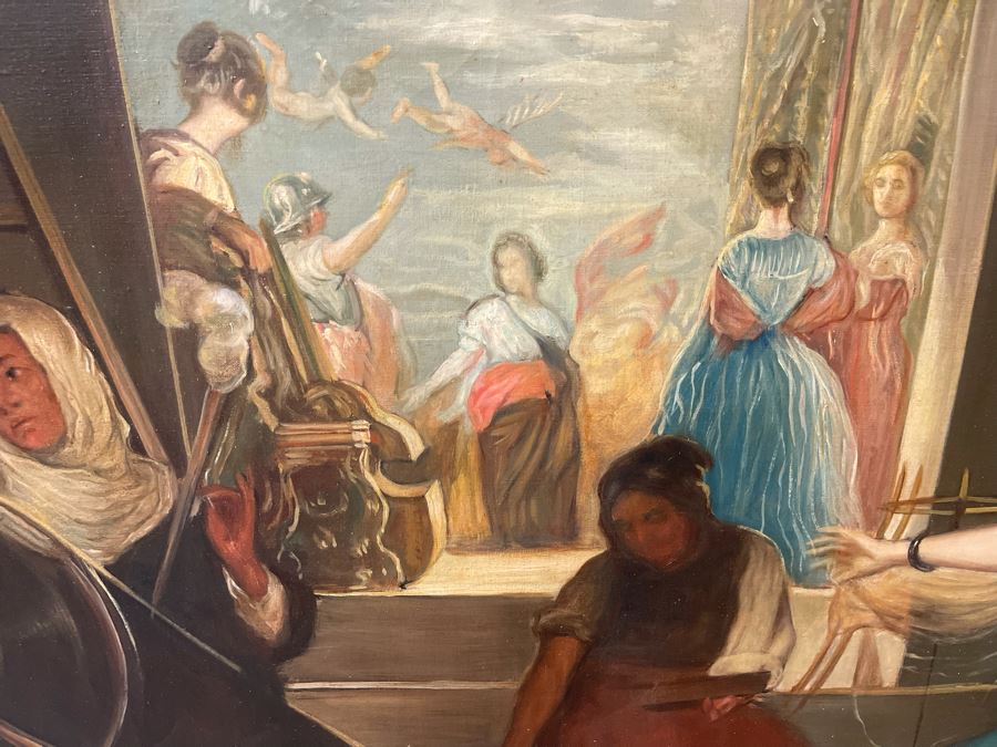 Original Painting By Antonio M. Amaya, Madrid Spain Based On 'The Fable Of Arachne, or The Spinners' By Diego Velazquez 55 X 43 Framed 65 X 52 [Photo 9]