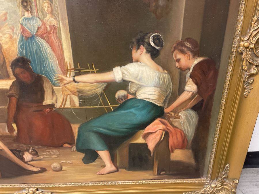Original Painting By Antonio M. Amaya, Madrid Spain Based On 'The Fable Of Arachne, or The Spinners' By Diego Velazquez 55 X 43 Framed 65 X 52 [Photo 11]
