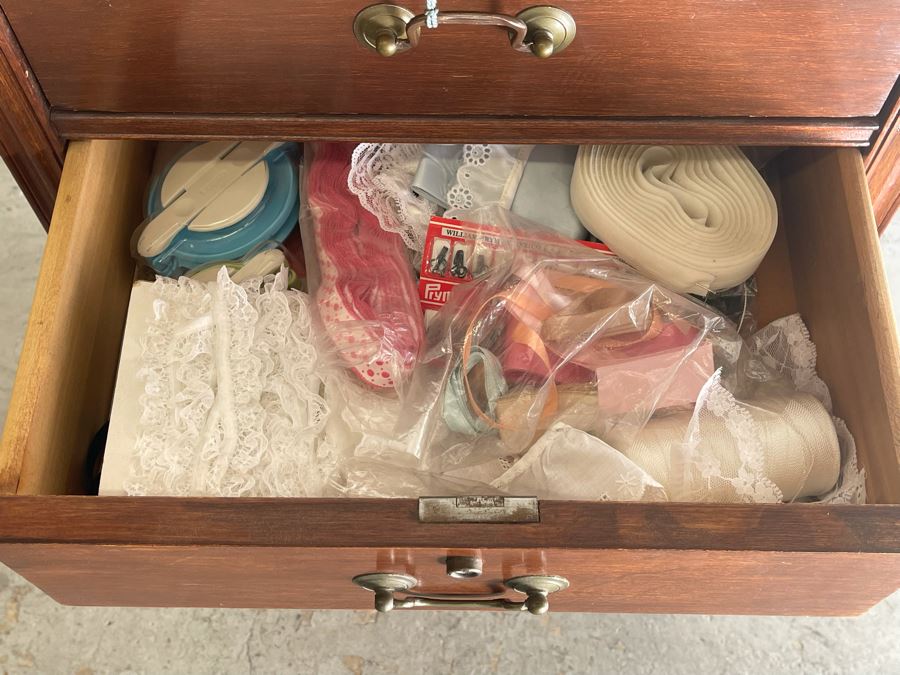 Wooden Sewing Cabinet With Supplies 17W X 13D X 27H [Photo 7]