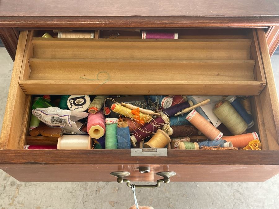 Wooden Sewing Cabinet With Supplies 17W X 13D X 27H [Photo 5]