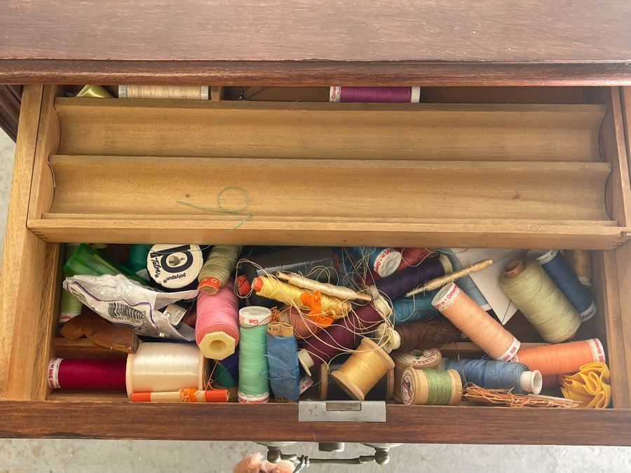 Wooden Sewing Cabinet With Supplies 17W X 13D X 27H [Photo 6]