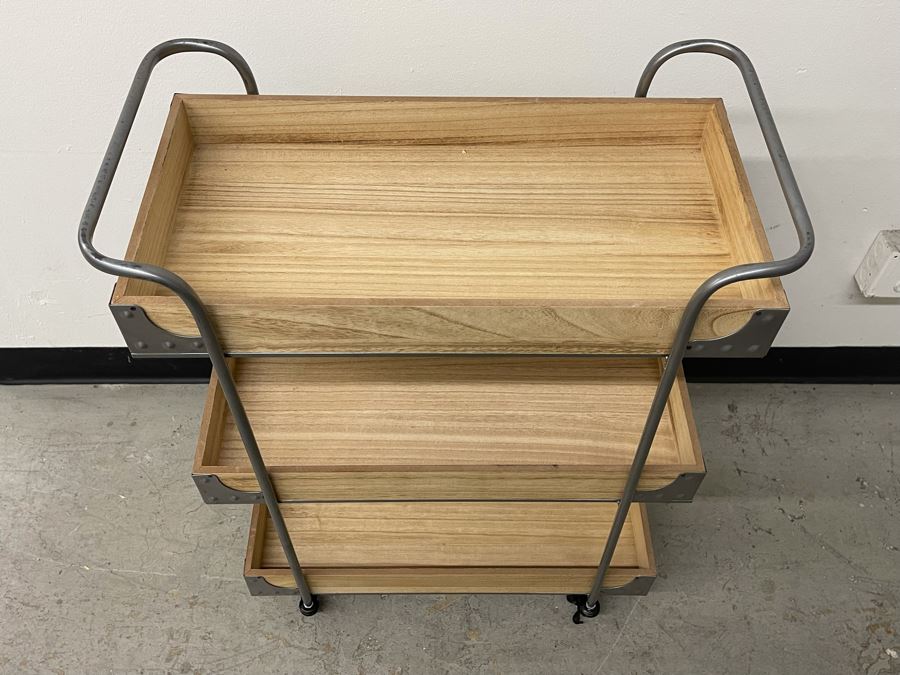 Wood And Metal Cart With Casters 25W X 13D X 32H [Photo 3]